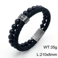 Men's double-layer braided leather bracelet with marble beads and cross charm - Antique Black Turquoise (Cross) (KB136651-KFC)