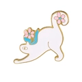 Schattige witte emaille yoga kat speld met roze bloemen en gouden metalen rand - Stretching Witte Kat Stijl (CC1027)