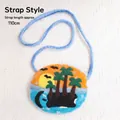 Handmade tropical island wool felt crossbody bag with sunset pattern and 110cm strap - Shoulder Bag Style (with 110cm Strap) / Island Coconut Shoulder Bag Style