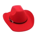 Classic red wool felt cowboy hat with a black leather band and silver buckle - Red (Leather Belt & Silver Buckle)