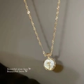 Elegant gold pearl necklace with shell floral pendant on twisted water wave chain - X941 Gold - Shell Flower Pendant