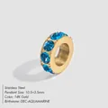 14K gold plated stainless steel rondelle spacer bead with blue aquamarine crystal stones - December Lake Blue (DEC-AQUAMARINE) / 10.5x3.5mm / Gold