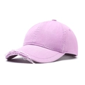 Distressed light purple cotton baseball cap with retro frayed holes and street style aesthetic - Light Purple