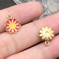 DIY red and yellow enamel cherry blossom flower pendants with golden back and loop - 1Pc Red Round Small Daisy 11.4x14.6mm