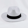 Classic white wool felt fedora hat with a black grosgrain ribbon for men and women - Kids (53-55cm) / White