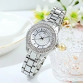 Elegant silver women watch with full diamond set bezel and polished alloy bracelet - Silver