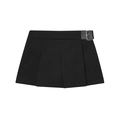 Schwarzer Damen-Plisseerock mit seitlichem Ledergürtel und Metallschnallen - XS / Schwarz