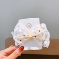 Handgefertigte weiße Spitze Haarspange mit beigem Polka-Dot Schleifen-Detail - Stil 14 Polka Dot Spitzenclip