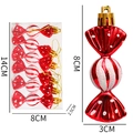 Set of six red and white striped candy Christmas ornaments with gold hanging strings - Set of 6 / Red