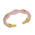 Gold chain ring with purple enamel and white zircon accents in a minimalist style - Adjustable Open / Purple