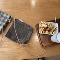 Green and brown plaid wool crossbody phone bag with a slim leather shoulder strap - Green Orange Small Plaid