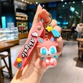 Pink cartoon character keychain with silicone strap and golden metal ring for bags - B353-5 Sylveon / Large