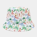 Détail de l'imprimé cocotier tropical sur le chapeau bob d'été en coton respirant - M (56-58cm) / Imprimé Plage d'Été Blanc (2#)