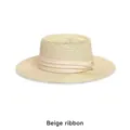 Elegant beige woven straw hat with a wide flat brim and a matching silk ribbon - French Style / Beige With Beige Ribbon