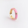 Detail of pink enamel open ring with sparkling AAA cubic zirconia on gold band - Adjustable Open / Pink