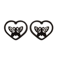 Detail of heart-shaped black butterfly stud earrings with intricate cutout design - Style 266 / Black
