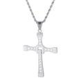 Silver-tone cross pendant necklace for men with sparkling cubic zirconia on a rope chain - Steel Color Cross Pendant (KP95947-JL)