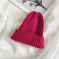 Rose red ribbed knit beanie hat for women featuring a warm wide-cuff design for winter - One Size (Stretchy) / Rose Red