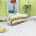 Green striped popcorn fabric pencil case and cosmetic bag with large capacity storage - Yellow and White Patchwork