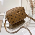 Brown vintage monogram crossbody bag with gold chain strap and square silhouette - Print Brown