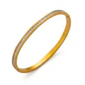 Dettaglio del bracciale in acciaio al titanio dorato con cristalli scintillanti - Bracciale Rigido Oro Con Zirconi Bianchi