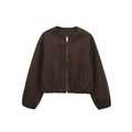Fashionable dark brown soft bomber jacket with round neck and zipper closure - Coffee
