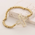 Bracciale a sfere dorate con ciondolo a croce traforato e micro-pavé di cristalli - Croce di Strass Cava Oro (KB56178-Z)