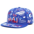 Detail of royal blue street style baseball cap featuring vibrant graffiti pattern print - Adjustable / Blue