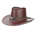 Classic wine red western cowboy hat with studded leather band and metal bull head - Burgundy / One Size