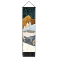 Abstract mountain landscape tapestry with blue gold marble pattern and black tassels - 32.5x130cm / Style 9