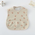 Waterproof baby feeding bib in beige with cute cartoon bear prints and food catcher - Pu Bib (double-layered Pocket) - All-over Squirrel Print / One Size