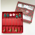 6-piece gold stainless steel Christmas spoon and fork set in a festive red gift box - Gold 6PCS Set Red Box Style A (Machine Polished)