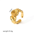 Lava style gold open ring with irregular pleated texture in titanium steel, 12mm width - Adjustable Open / Gold (HF-J1358)