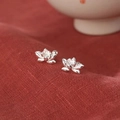 925 silver plated lotus stud earrings with screw back design on red background - Exquisite Lotus Design (A83)