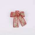 Beige linen Christmas bow with red snowflake patterns and stitched edges for tree decoration - Red Pink Linen / 15x15cm