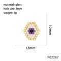 Macro shot of 12mm evil eye flower bead with specifications and dimensions detail - P02287 Purple White Black Gold