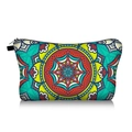 Detail of colorful mandala print makeup bag with durable zipper and black top handle - Teal Red Yellow Mandala (jiaying156)