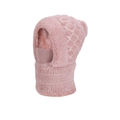 Scaldacollo con cappuccio invernale rosa in peluche con pompon e trapuntatura - Rosa