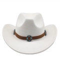 Detail of white cowboy hat featuring brown suede band with vintage turquoise metal ornaments - M(56-59CM) / Off White