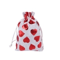 Linen wedding favor bag with red metallic heart print and white drawstring closure - Large Heart Pendant