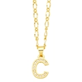Gold letter C pendant necklace with cubic zirconia pavé and oval link chain - Letter C