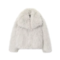 Detailed close-up of light gray faux fur texture on short women's jacket - XS / Light Gray