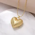 Golden heart pendant necklace with 3D vertical texture and bead chain variant - Style D-3D Vertical Striped Heart