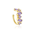 Golden S925 sterling silver ear cuff with rectangular and round purple zircon stones - 925 Silver / 18K Gold Purple Stone