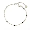 Bracelet à perles en acier inoxydable argenté avec pierres d'agate noire et fermoir - Bracelet à Maillons de Perles Noires Argenté (SAP950)