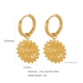 Elegant 18k gold sunflower earrings in 316L stainless steel with 29mm drop length - Sunflower Pendant Style (HE0016G22)