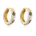 Pendientes de aro vintage bañados en oro de 18K con esmalte blanco y motivos florales - Esmalte Blanco Pétalos Negros