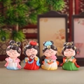 4-piece set of Tang dynasty cartoon lady figurines holding traditional lucky charms - Small Set of 4