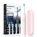 Pink sonic electric toothbrush set with travel case, four brush heads and 6 modes - 4 Brush Heads + Storage Case / Pink