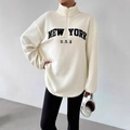 Oversize cream polar fleece sweatshirt with New York letter embroidery and half-zipper - S / White